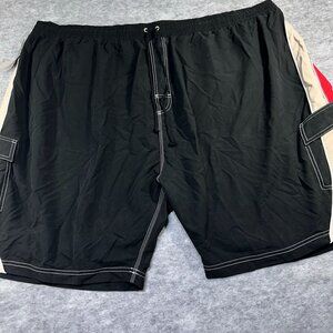 NWT Catalyst Mens 7X Swim Trunks Black & Beige Red Stripe Cargo Pockets